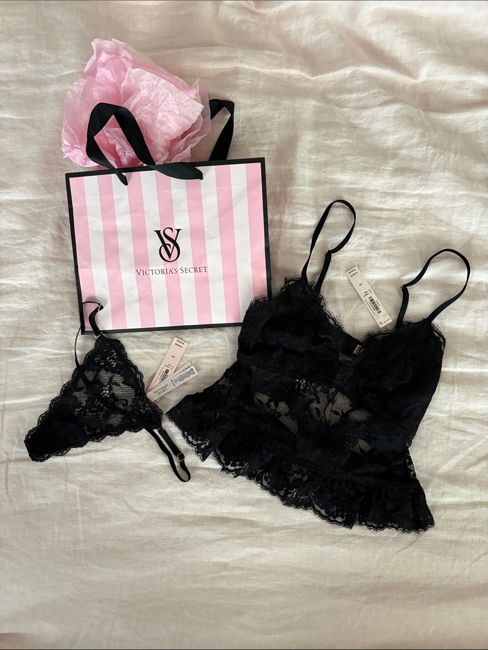 Victoria's Secret Black Lace Bralette & Lace Bikini Set